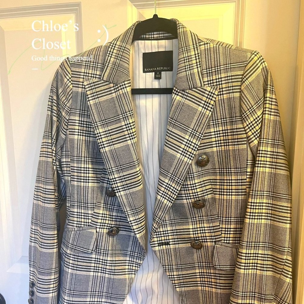 Banana Republic Double Breasted Plaid Blazer Size Two